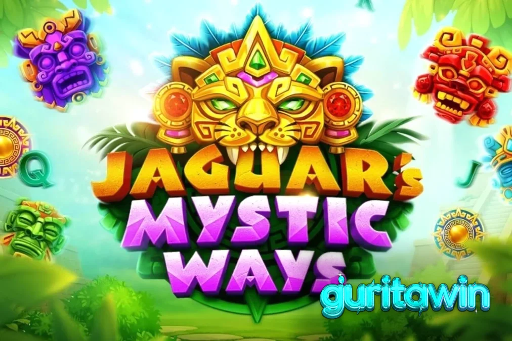 Pemandangan hutan mistis dengan kuil emas dan simbol jaguar dalam slot Jaguar’s Mystic Ways